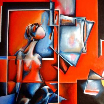 Картина под названием "Girl and the mirrors" - Sibilla Bjarnason, Подлинное произведение искусства, Акрил Установлен на Дере…