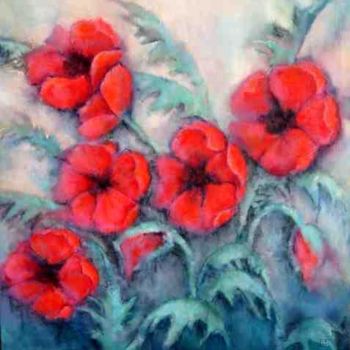 Картина под названием "Poppies" - Sibilla Bjarnason, Подлинное произведение искусства, Акрил Установлен на Деревянная рама д…