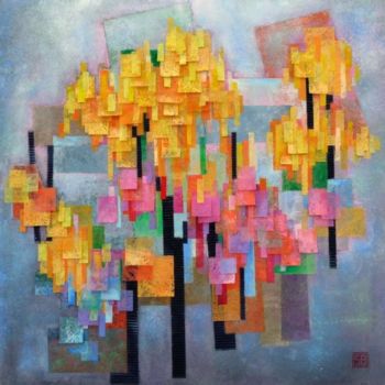 Colagens intitulada "Mimosas" por Sibilla Bjarnason, Obras de arte originais, Colagens