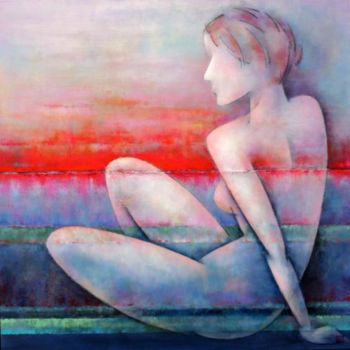 Картина под названием "Midnight sun, Icela…" - Sibilla Bjarnason, Подлинное произведение искусства, Акрил Установлен на Дере…