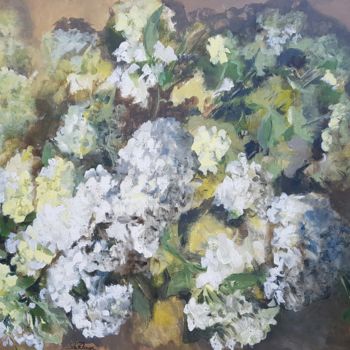 Painting titled "hortensias blancs" by Sibylle Du Peloux, Original Artwork, Acrylic