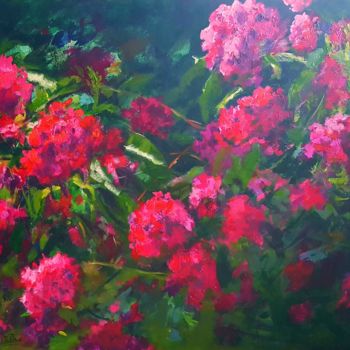 Painting titled "les rhodos du jardin" by Sibylle Du Peloux, Original Artwork, Acrylic