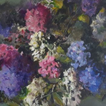 Painting titled "Bouquet d'hortensias" by Sibylle Du Peloux, Original Artwork, Acrylic