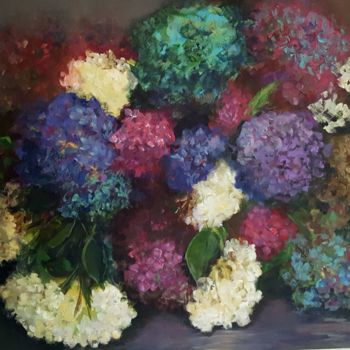 Pittura intitolato "Hortensias multicol…" da Sibylle Du Peloux, Opera d'arte originale, Acrilico