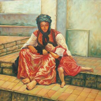 Painting titled "Woman of the Tlemce…" by Sidi Mohammed Mazouni, Original Artwork, Oil Mounted on Wood Stretcher frame