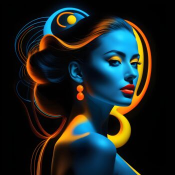 Digitale Kunst getiteld "Neon Girl" door Sid, Origineel Kunstwerk, AI gegenereerde afbeelding
