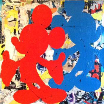 Peinture intitulée "DEUX MICKEY (rouge…" par Sidné Le Fou, Œuvre d'art originale, Acrylique