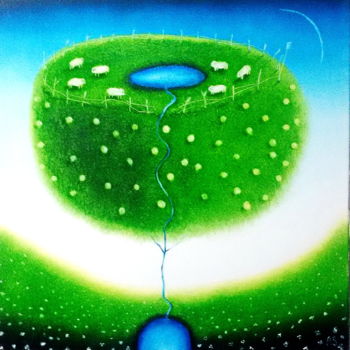 Painting titled "watering sheep" by Oleg Sidorov, Original Artwork, Oil
