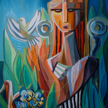 Painting titled "Entre Alas de Amor" by Dania Sierra, Original Artwork, Oil