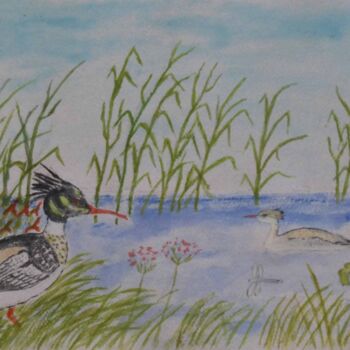 Картина под названием "Watchful Mother Bird" - Sieglinde (Siggy) Margarete Schitter, Подлинное произведение искусства, Аквар…