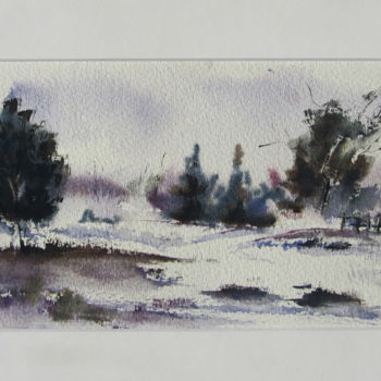 Painting titled "CAMPAGNE HIVERNALE" by Lisa, Original Artwork, Watercolor