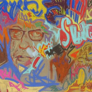 Ζωγραφική με τίτλο "Jean-Paul Sartre" από Yannick Sigwalt, Αυθεντικά έργα τέχνης, Παστέλ
