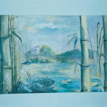 Peinture intitulée "au bord du lac" par Nymphea, Œuvre d'art originale, Huile