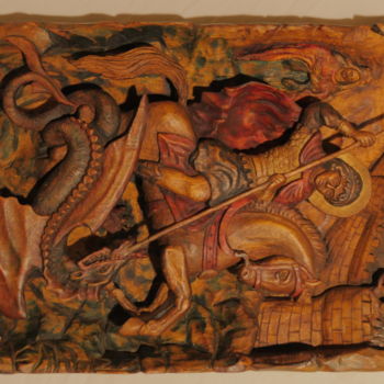 Γλυπτική με τίτλο "Saint George" από Siko, Αυθεντικά έργα τέχνης, Ξύλο