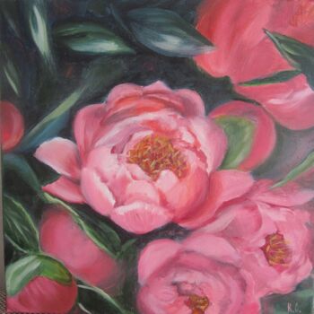 Peinture intitulée "pink peonies realis…" par Svitlana Klymenko, Œuvre d'art originale, Huile