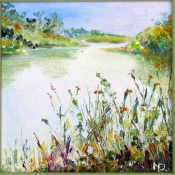 Peinture intitulée "Au bord de l'étang" par Nicole Delaplace, Œuvre d'art originale