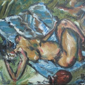 Painting titled "Женщина лежит" by Rechitskii, Original Artwork, Oil