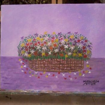 Painting titled "Canasta de flores" by Silo, Original Artwork, Oil
