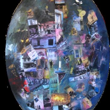 Collages titled "MONTMARTRE" by Silva Nironi, Original Artwork, Collages Mounted on Wood Stretcher frame
