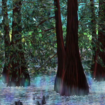 Arts numériques intitulée "trees in the swamp" par Silvia Baldi, Œuvre d'art originale, Peinture numérique