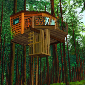 Digitale Kunst getiteld "treehouse" door Silvia Baldi, Origineel Kunstwerk, Digitaal Schilderwerk