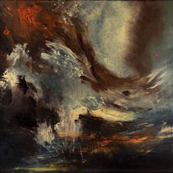Painting titled "Nocturnal Icarus" by Silvia Cherni, Original Artwork, Oil Mounted on Wood Stretcher frame
