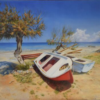 Painting titled "Peace of the beach" by Silvia Habán, Original Artwork, Oil