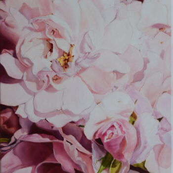 Painting titled "Roses" by Silvia Habán, Original Artwork, Oil Mounted on Wood Stretcher frame