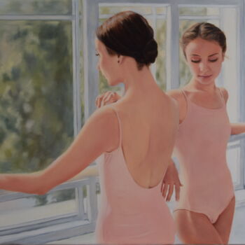 Картина под названием "Ballerinas between…" - Silvia Habán, Подлинное произведение искусства, Масло Установлен на Деревянная…