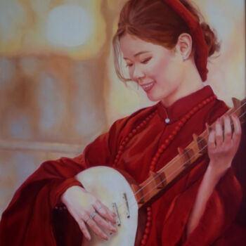 Картина под названием "Enchanted by music 4" - Silvia Habán, Подлинное произведение искусства, Масло Установлен на Деревянна…