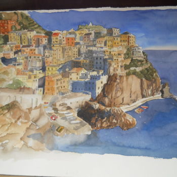 Painting titled "Manarola" by Silvia Pellicciari, Original Artwork, Watercolor