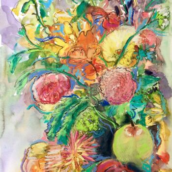 Картина под названием "Composición floral" - Silvia Sierra Sanchez, Подлинное произведение искусства, Акварель