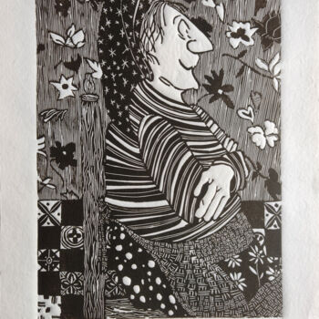 "Anciana" başlıklı Baskıresim Silvia Valdano tarafından, Orijinal sanat, Linocut