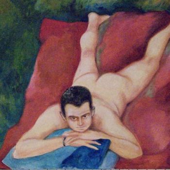 Painting titled "nudo sul rosso" by Silvia Benfenati, Original Artwork, Oil