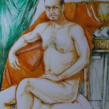 Painting titled "nudo su arancione" by Silvia Benfenati, Original Artwork, Oil