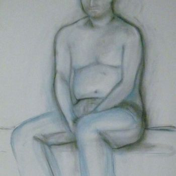 Schilderij getiteld "seduto a torso nudo" door Silvia Benfenati, Origineel Kunstwerk, Olie