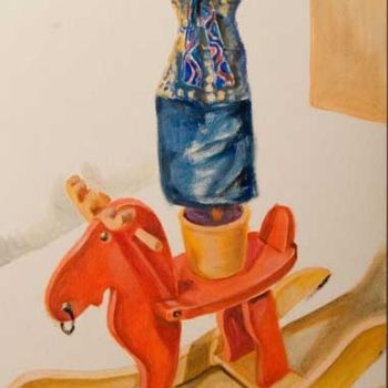 Painting titled "burattino a dondolo" by Silvia Benfenati, Original Artwork, Other Mounted on Cardboard