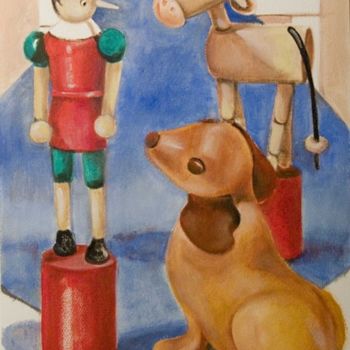 Malerei mit dem Titel "Pinocchio" von Silvia Benfenati, Original-Kunstwerk, Andere Auf Karton montiert