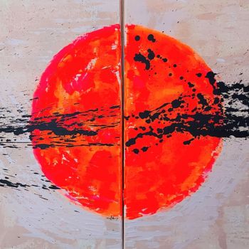 Painting titled "Abstract Orange" by Silvia Ene, Original Artwork, Acrylic Mounted on Wood Panel