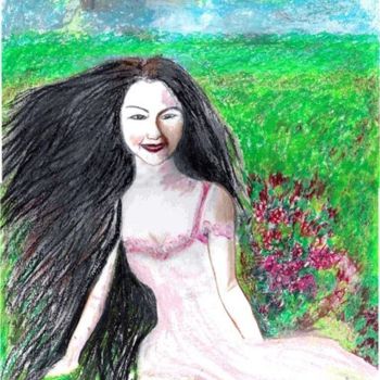 Drawing titled "Mulher no Campo" by Silviane Moon, Original Artwork, Pastel
