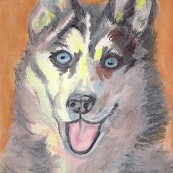Drawing titled "Husky Siberiano" by Silviane Moon, Original Artwork, Pastel