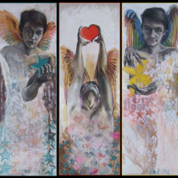 Painting titled "Angels and iconic s…" by Silvia-Alexandra Pintilie, Original Artwork