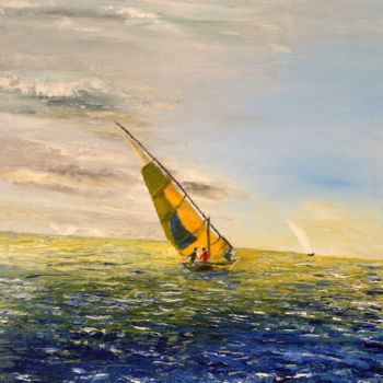 Painting titled "balade sur mer" by Silvino De Macedo, Original Artwork, Oil