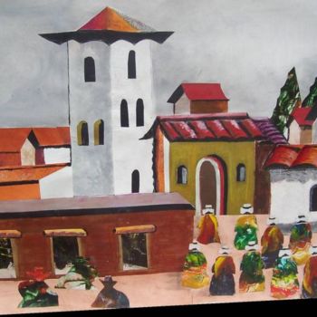 Painting titled "Village péruvien" by Sim13, Original Artwork, Oil