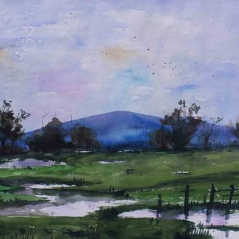 Painting titled "Landscape - 001" by Sima Arts Gallery, Original Artwork, Watercolor