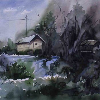 Painting titled "Landscape - 007" by Sima Arts Gallery, Original Artwork, Watercolor