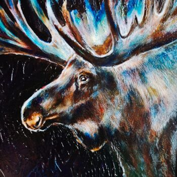 Painting titled "magic elk" by Sima Bart, Original Artwork, Acrylic Mounted on Other rigid panel
