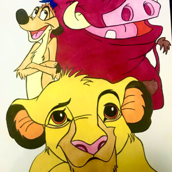 Drawing titled "Simba, Timao et Pum…" by Simart, Original Artwork, Pencil