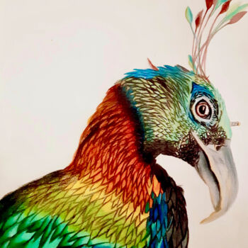 Рисунок под названием "L'oiseau coloré" - Simart, Подлинное произведение искусства, Карандаш