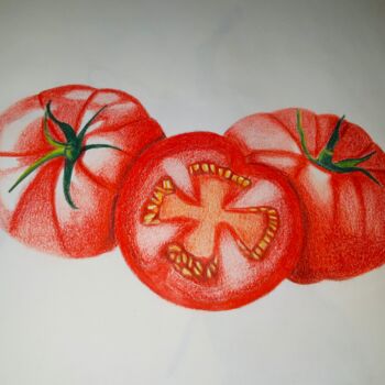 Painting titled "Les tomates rouges" by Simart, Original Artwork, Pencil